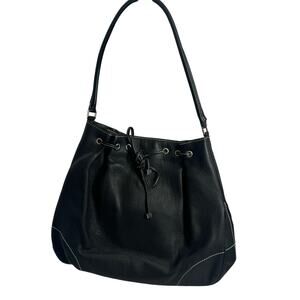Lamberston Truex black leather drawstring shoulder bag